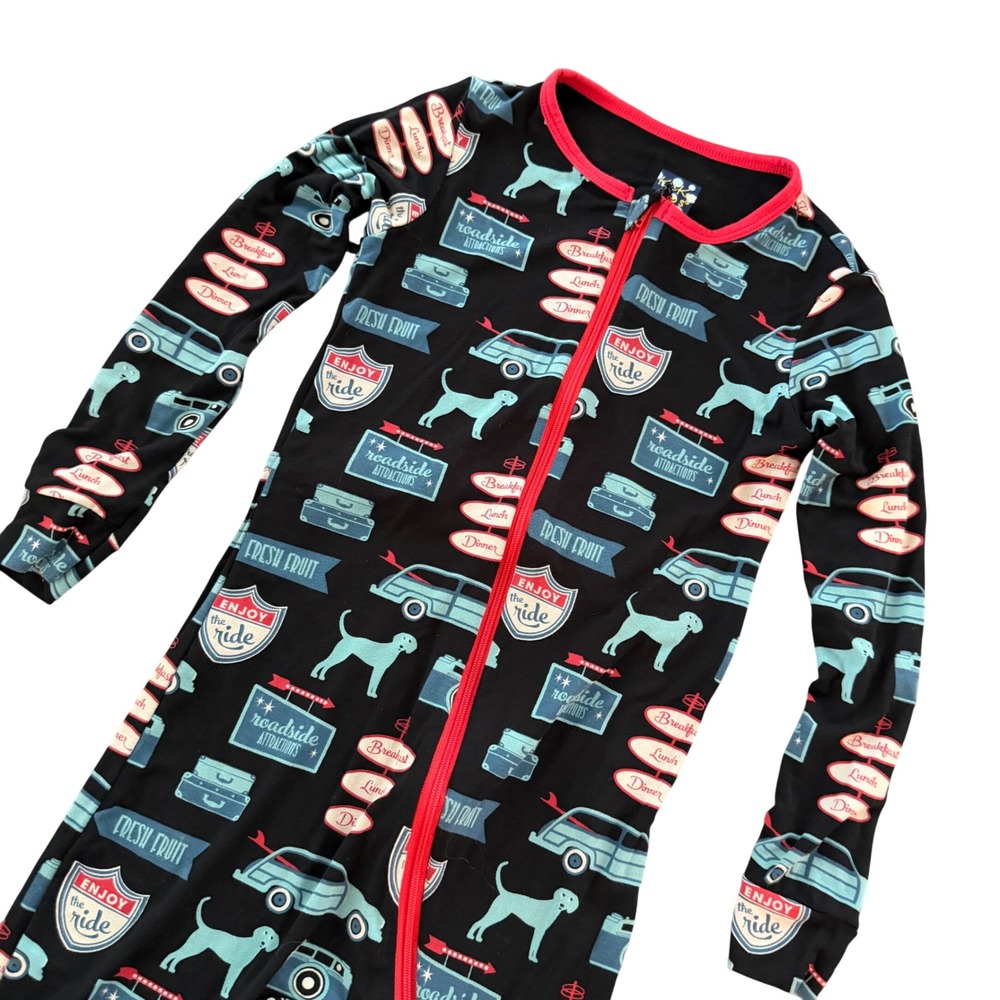 Kickee Pants Kids Road Trip Bamboo Viscose Zip Front Pajama Sleeper Black Size 6